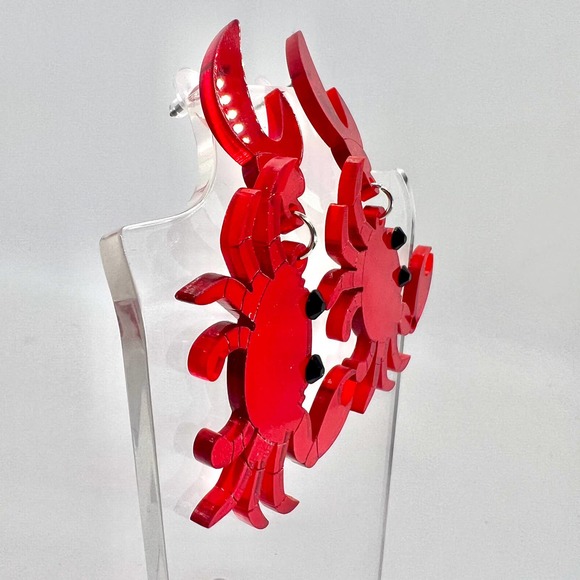Red Crab Earrings - Cajun Earrings - Louisiana Earrings - Statement Earrings - Picture 3 of 11